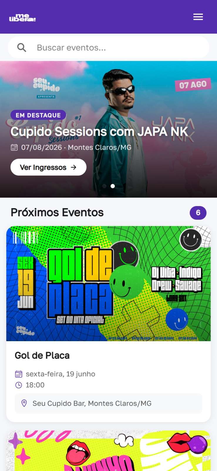 Site de vendas de eventos com a marca do produtor